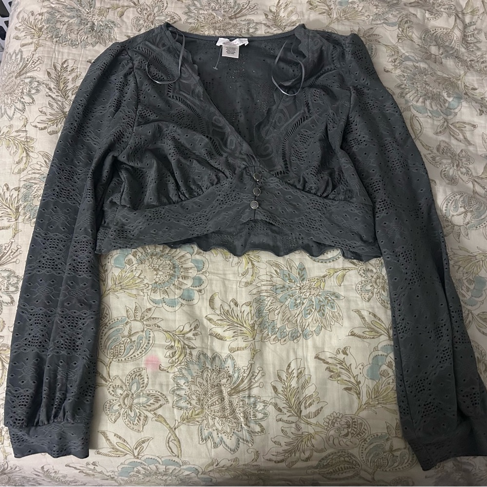 Dark Green Urban Romantics Cropped Lace Long Sleeve